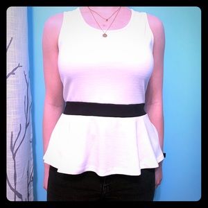 Ivory and Black Peplum Top